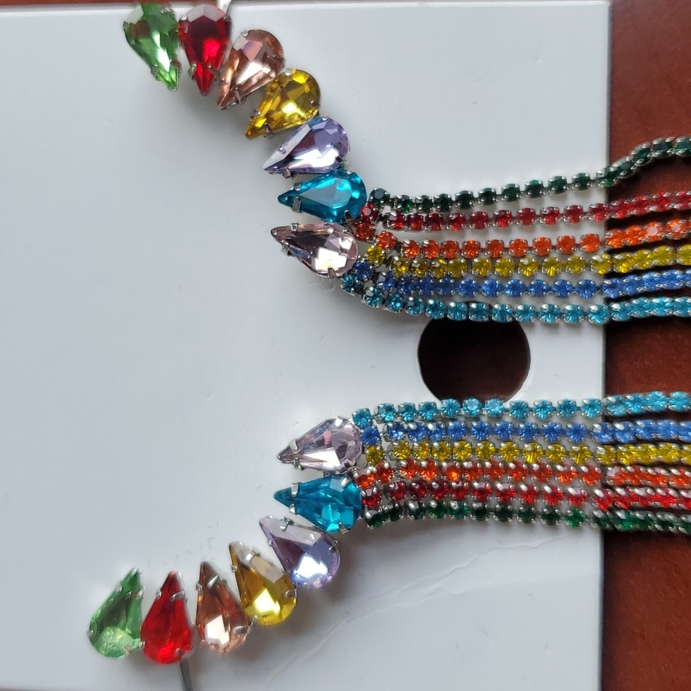 Rhinestone ear cuff tassel fringe earrings